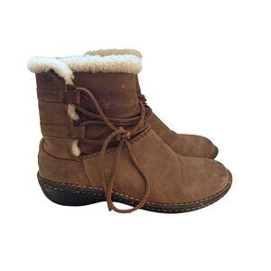 UGG Size 8 Brown Caspia Sheepskin-Lined Leather Winter Lace-Up Ankle Bootie Boot